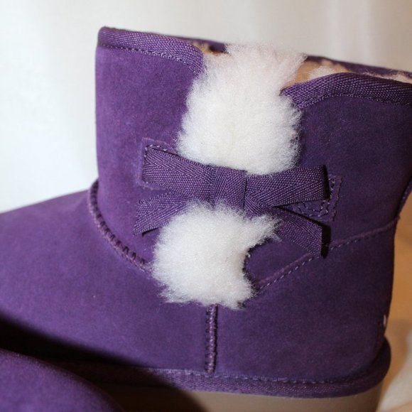NIB UGG KOOLABURRA GIRL'S SUEDE FUR LINED MINI BOW BOOTS PURPLE - Picture 5 of 7